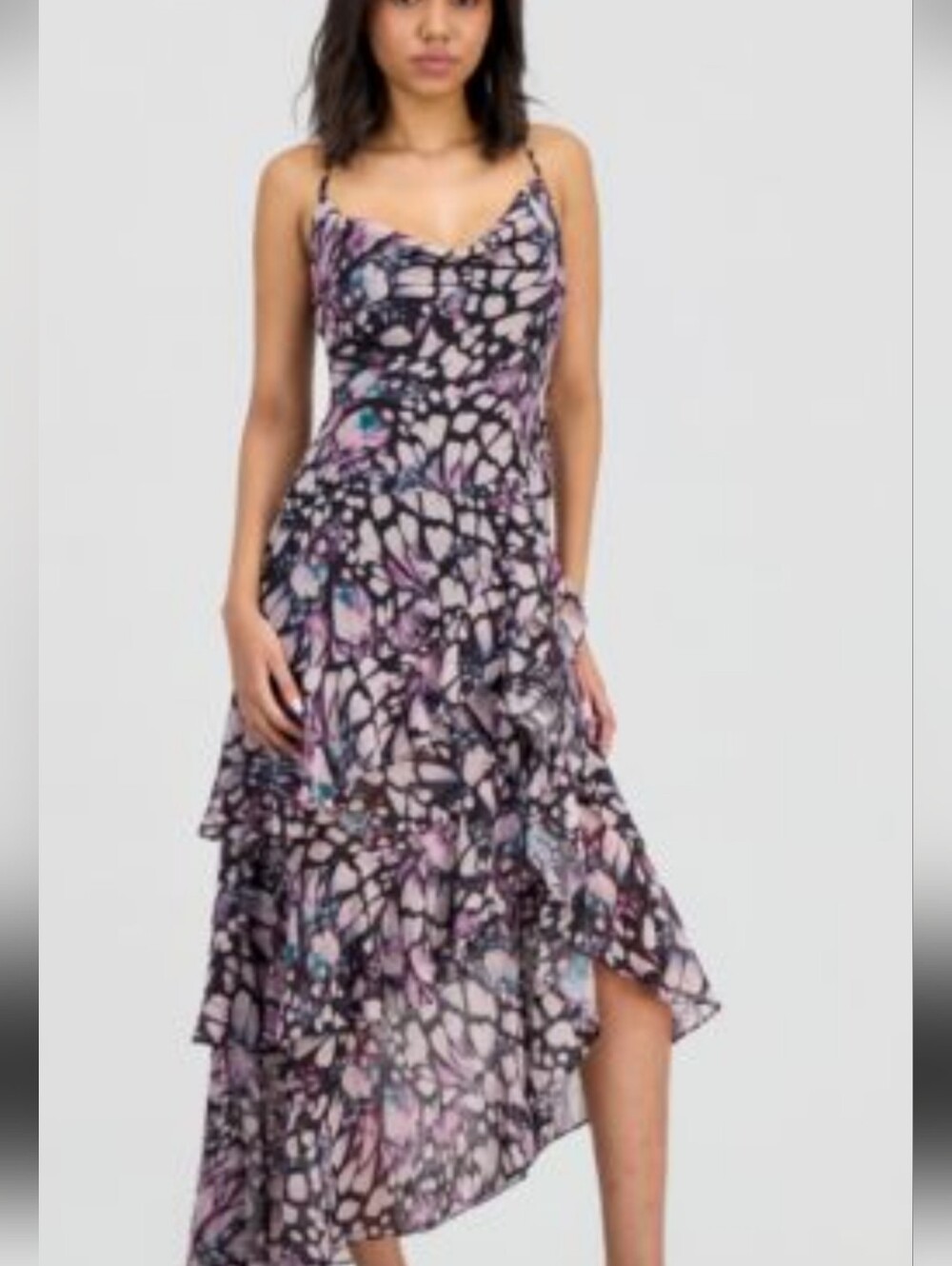 Fourteenth Place Purple Floral-Print High-Low Maxi Dress lined size L NWTS